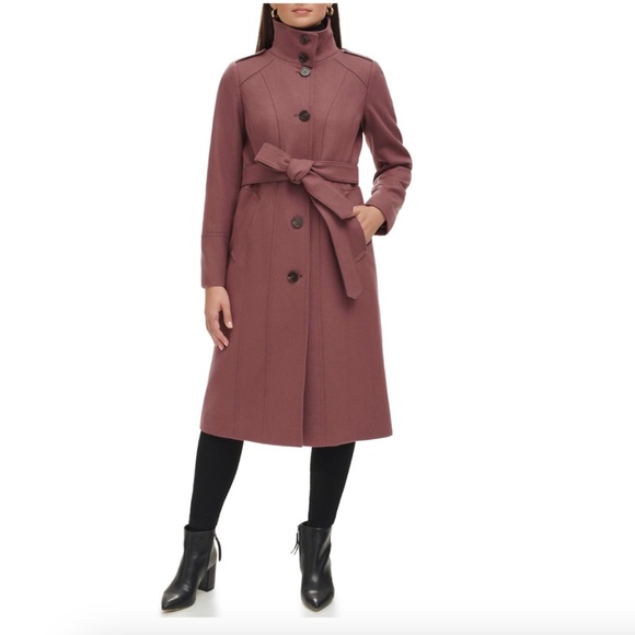 NEW Kenneth Cole Women's Wool Coat, Full Length Mauve, Medium M